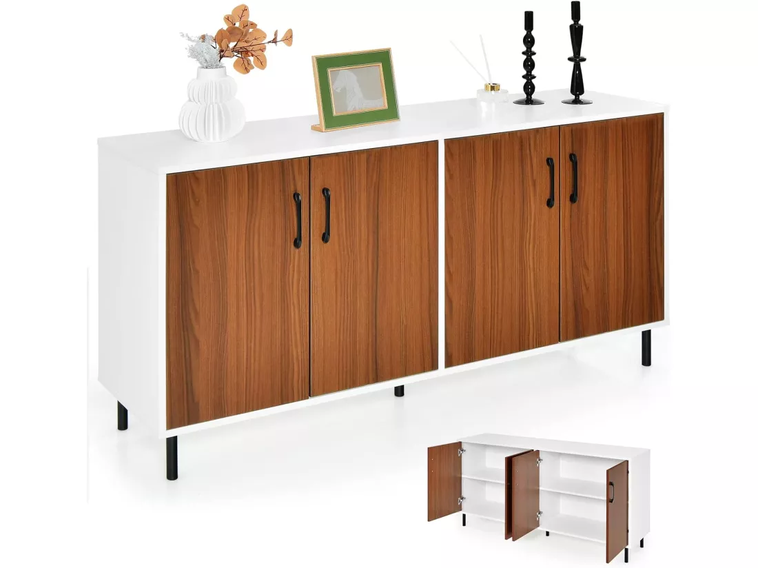Buffet Bas - 4 Portes, 5 Pieds Métalliques -148x40x75,5CM