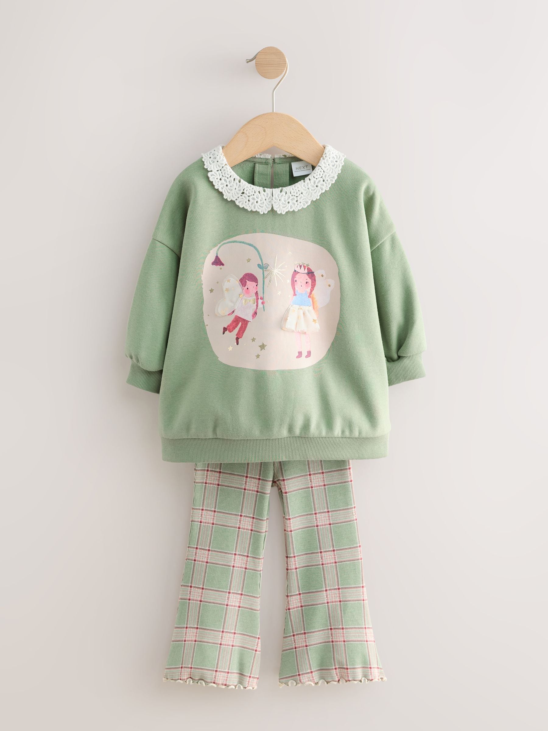 Groen elfje - Collared Sweatshirt & Flare Leggings Set (3mths-7yrs)