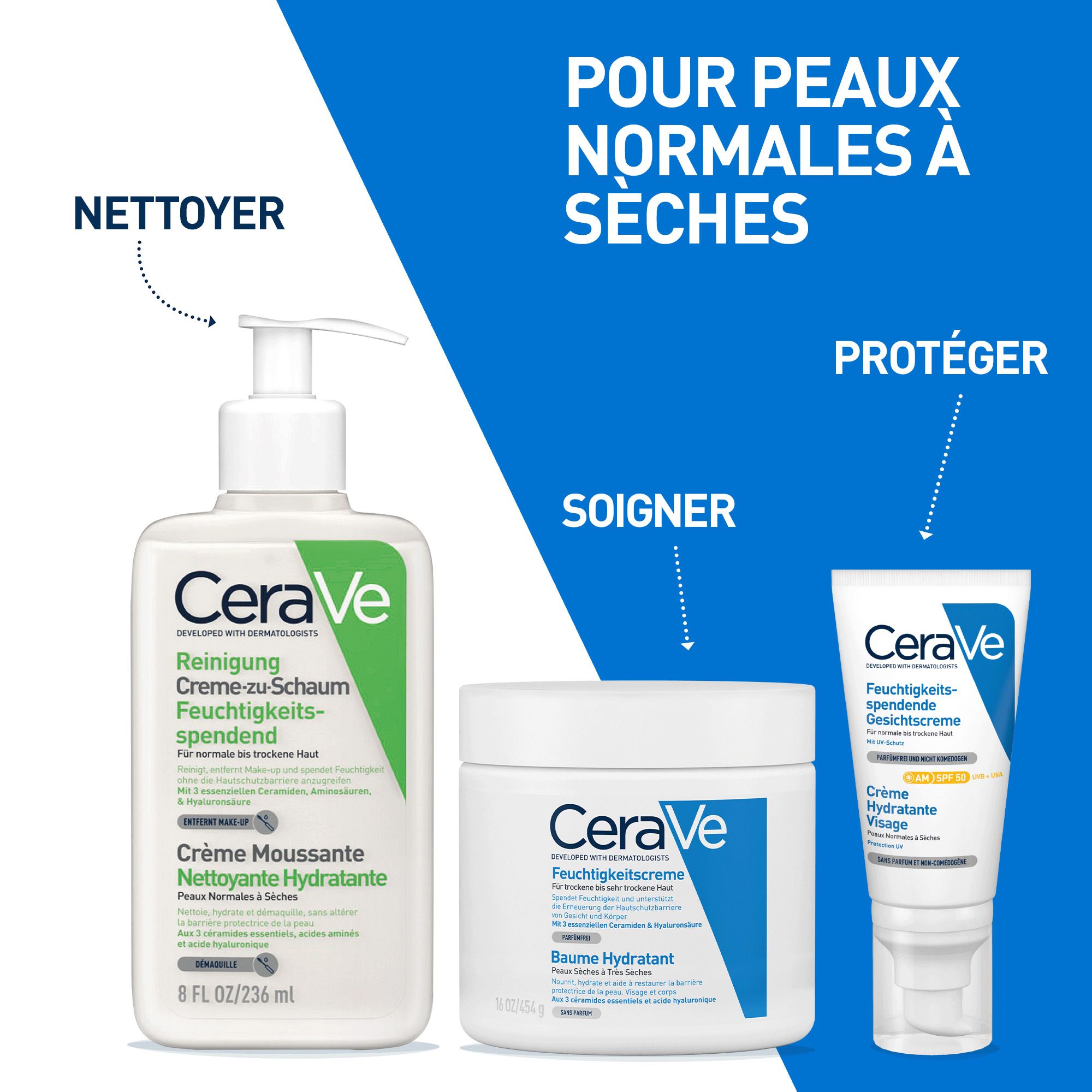 CeraVe Creme-zu-Schaum Reinigung für normale bis trockene Haut, Gesichtsreinigung & Make-up-Entferner, mit 3 essenziellen Ceramiden & Hyaluron