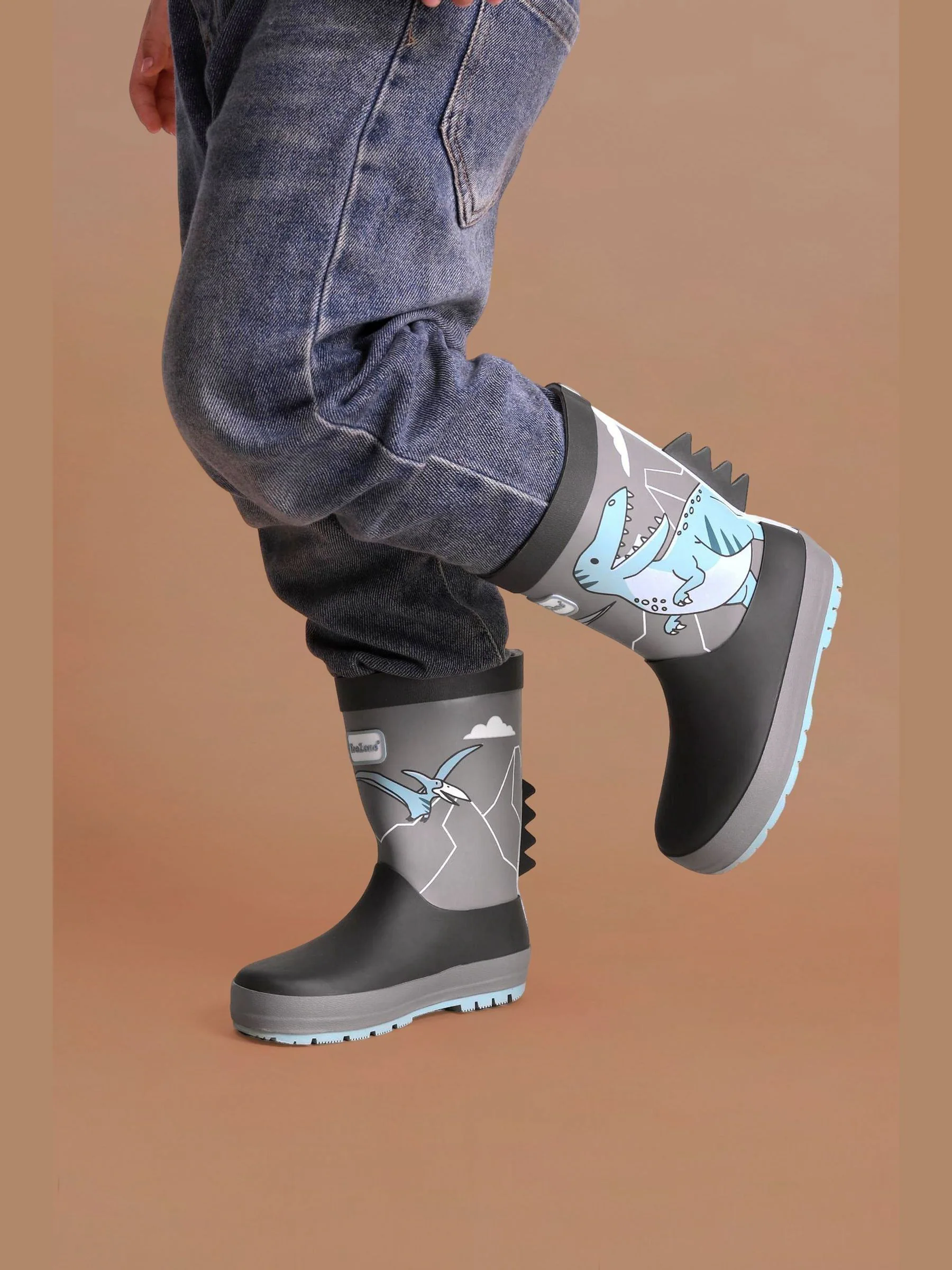 ToeZone Boys Grey Dinosaur Waterproof Wellies