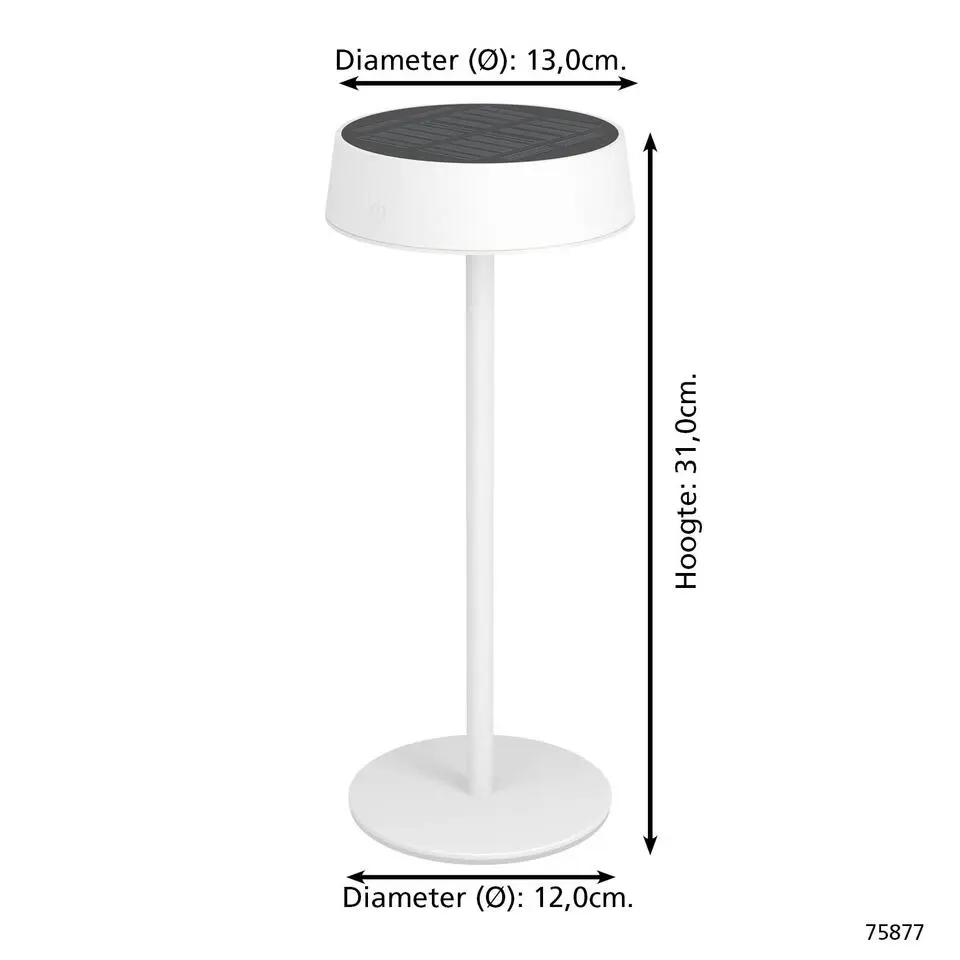 EGLO Simeri Tafellamp Buiten - Solar - 31 cm - Wit - Oplaadbaar
