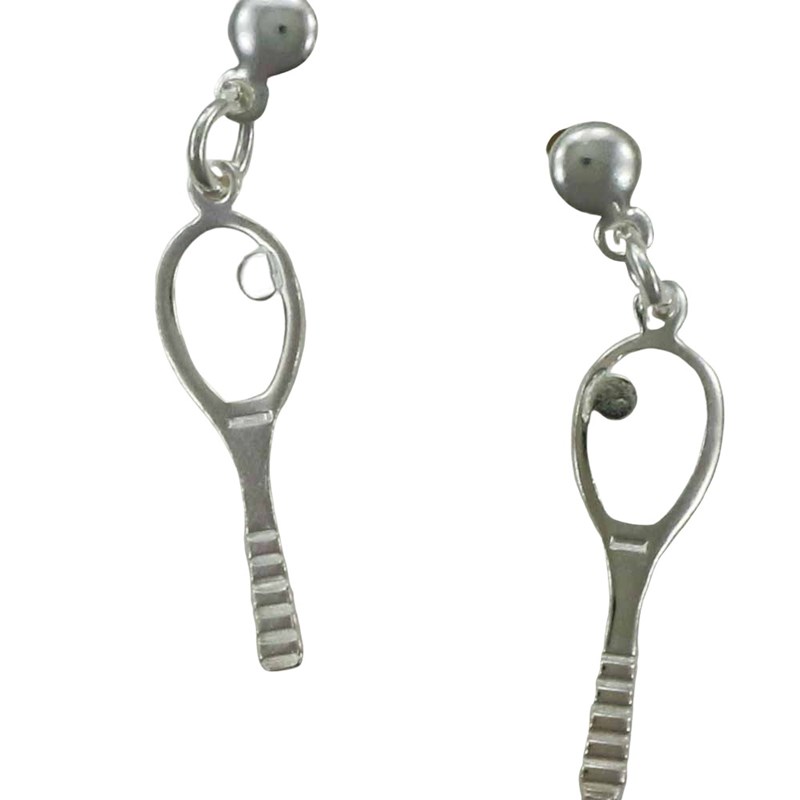 Boucles d'oreilles pendantes raquette de tennis - Argent massif