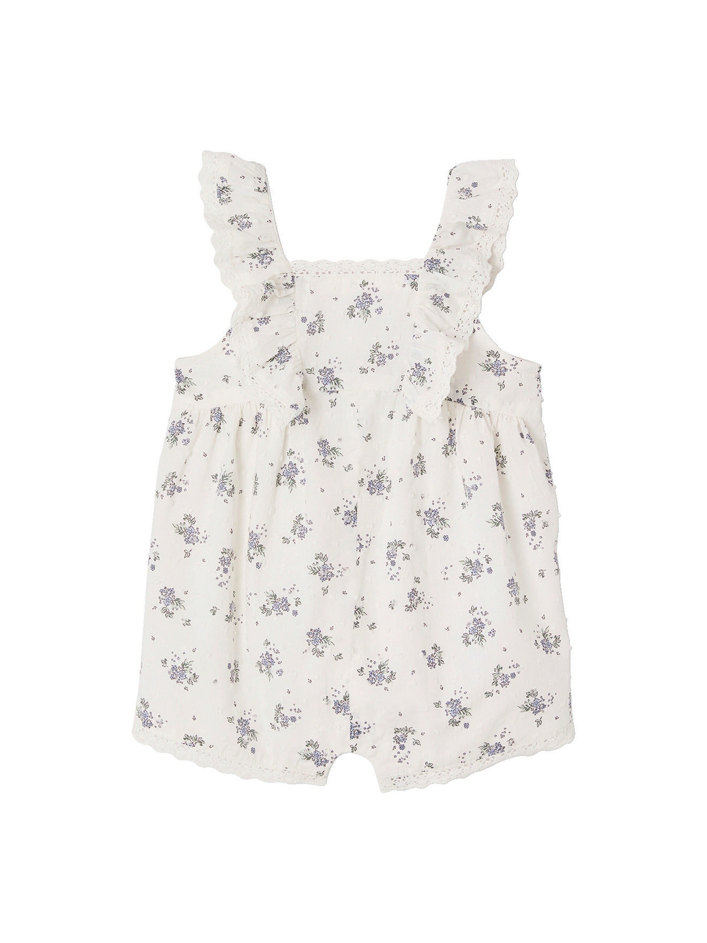 Vertbaudet Festlicher Baby Kurzoverall mit Plumetismuster weiß bedruckt