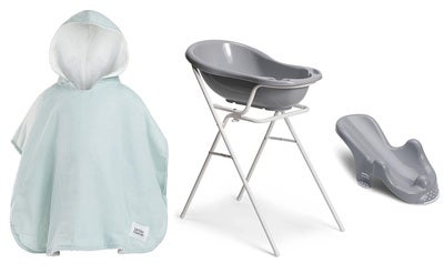 Beemoo CARE Badebalje med Stativ Inkl. Badestøtte & Badekåpe, Grey/Blue