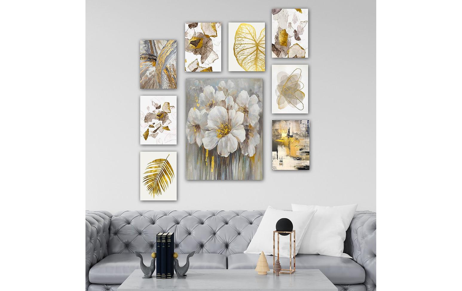 Bild Golden Flowers 9 Stück, 20 x 15 cmDekorative Wandmalerei
