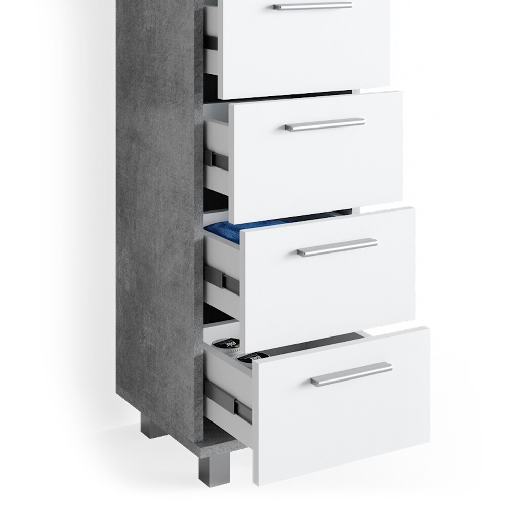VICCO Badschrank ILIAS Weiß Beton Midischrank Bad Schrank Badregal Badezimmer