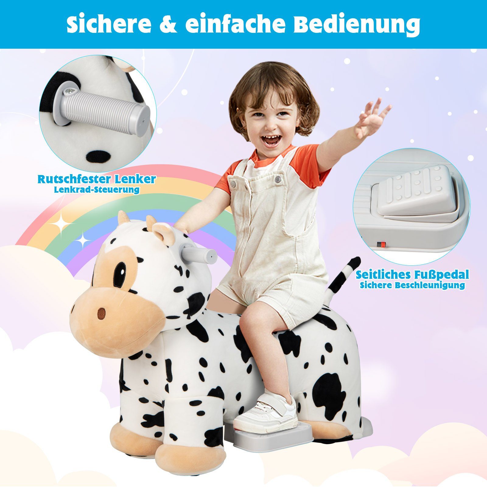 Carrinho elétrico infantil COSTWAY 6V com pelúcia, velocidade de 2 a 5 km/h