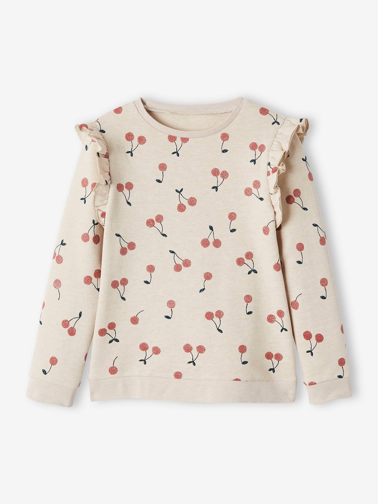 Moletom com mensagem e mangas com babados, para meninas, rosa maquiagem