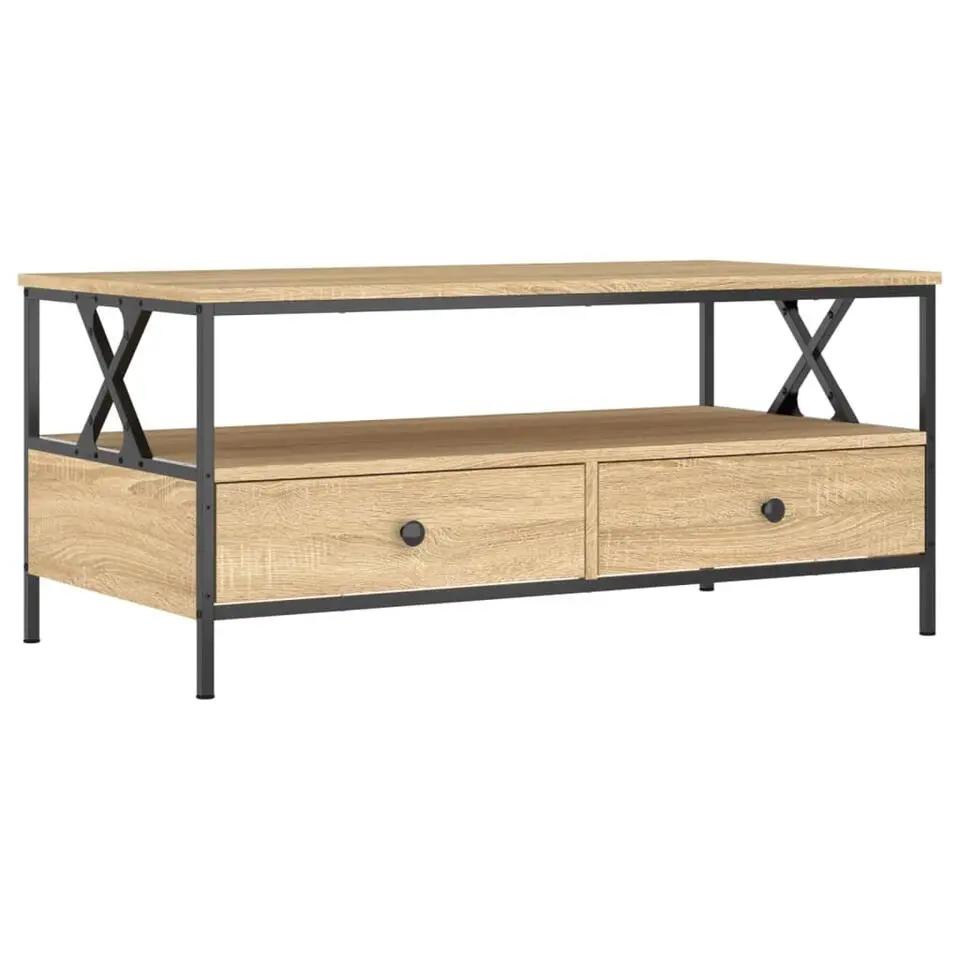 vidaXL - Rechthoekige Salontafel met 2 lades - Sonoma eiken - Hout - 100x51 cm