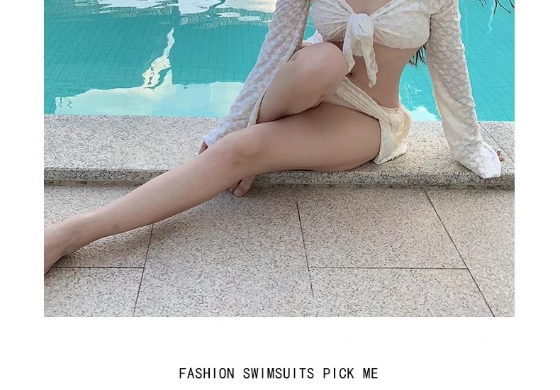 Hipper - Set: Halter Bikini Top + Broekje + Lange Mouwen Cover Up + Rok
