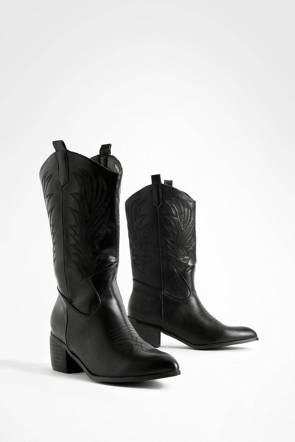 boohoo Wide Fit Tab Detail Ankle Cowboy Western Boots