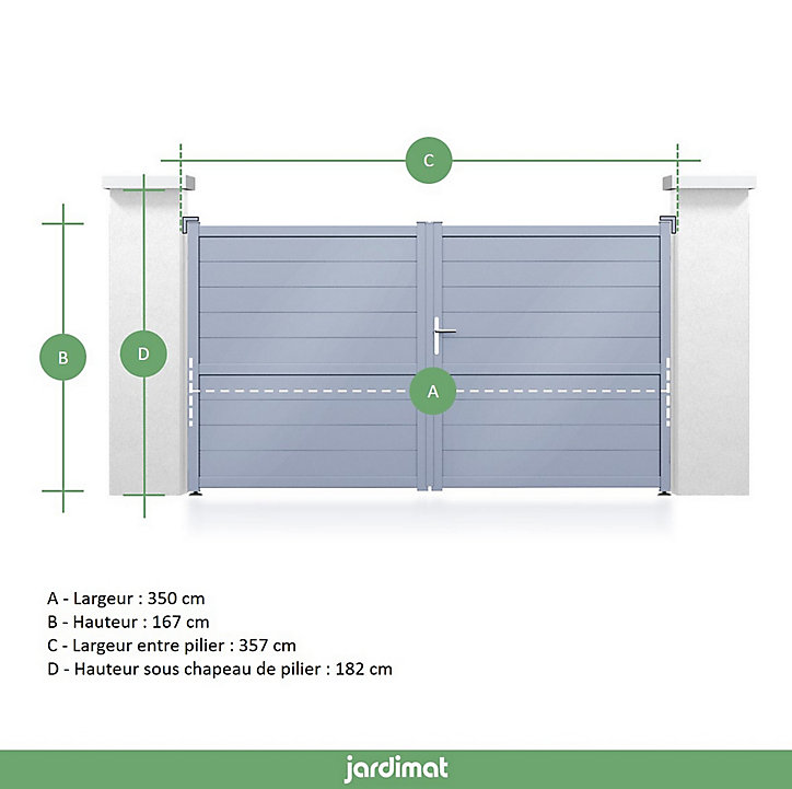 Portail Jardimat aluminium Chalon gris 7016 - 350 x h.167 cm