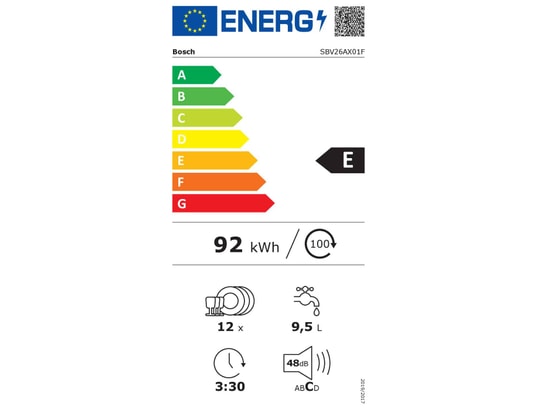 BOSCH - Lave vaisselle tout integrable 60 cm SBV26AX01F, Série 2, XXL, Vario Speed Plus