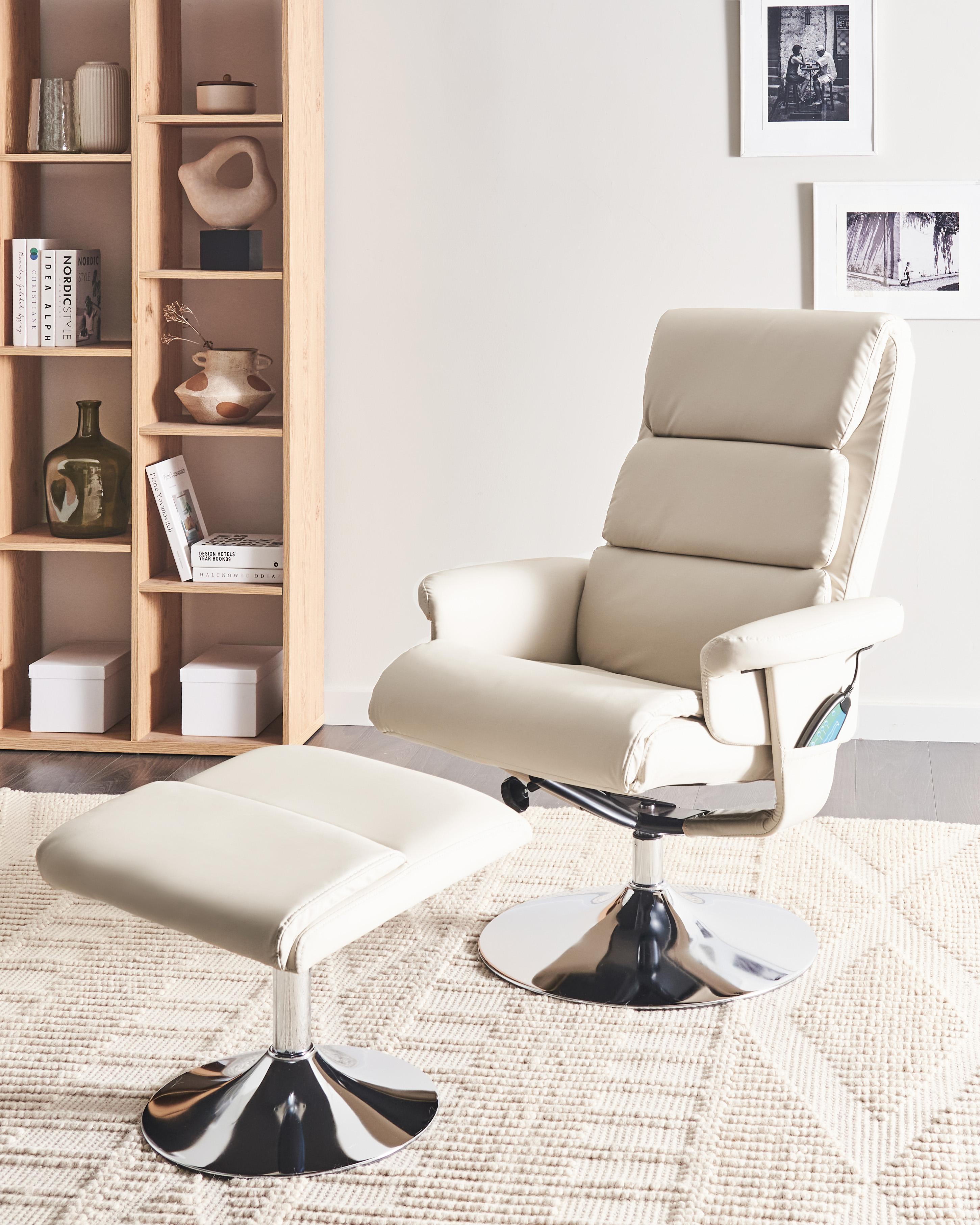 Massagestoel LEGEND met voetenbank Kunstleer Lichtbeige