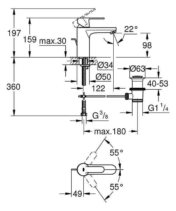 Mitigeur lavabo avec vidage Grohe Get finition chromé