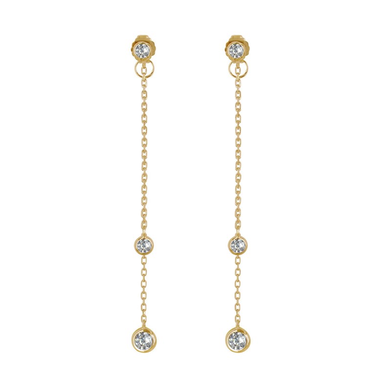 Boucles d'Oreilles Deux Chainettes Plaqué Or et Strass