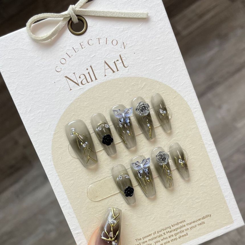 eovda - Butterfly Rose Faux Nail Tips