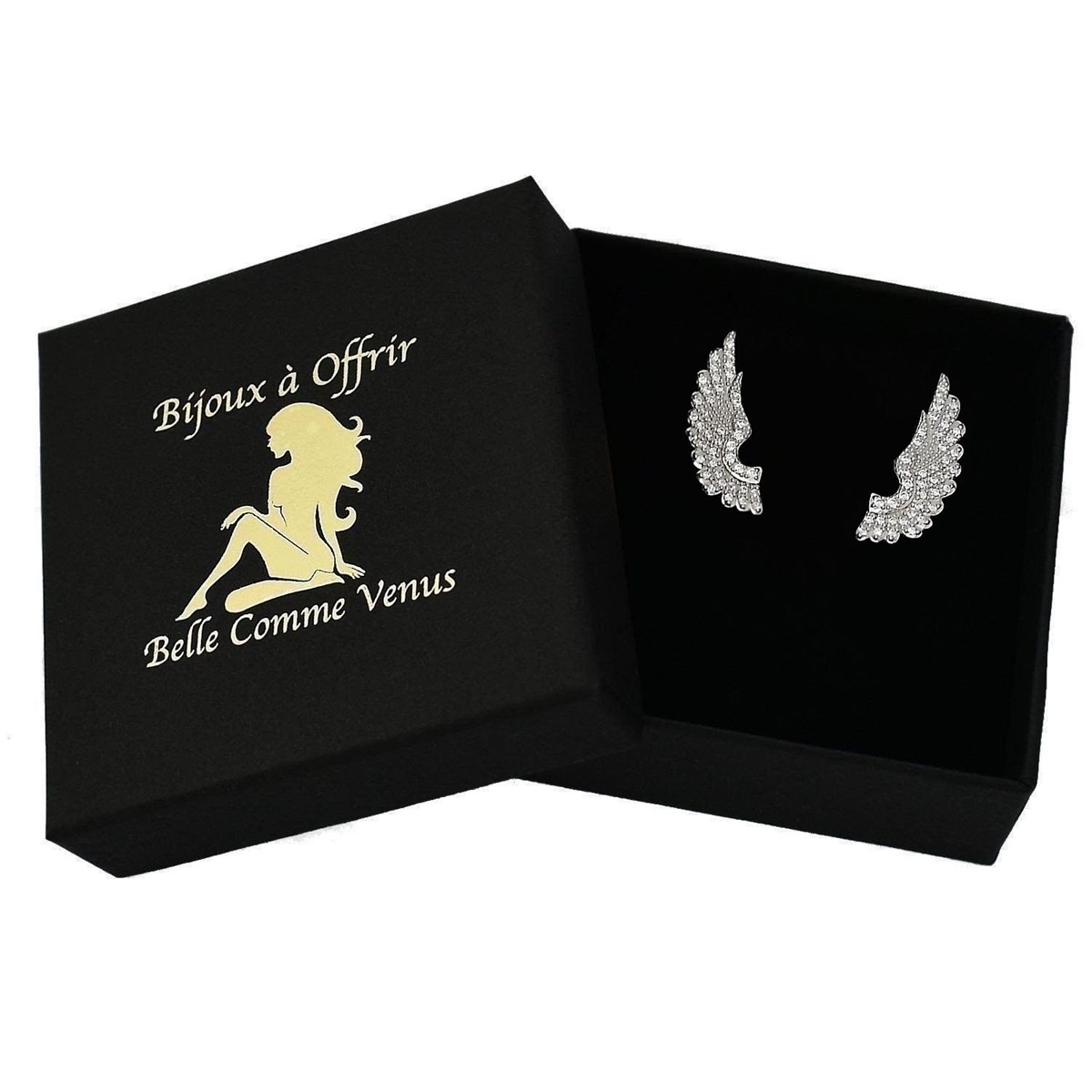 Boucles d'oreilles grimpantes contour d'oreilles aile d'ange sertie d'oxyde de zirconium Argent 925 Rhodié