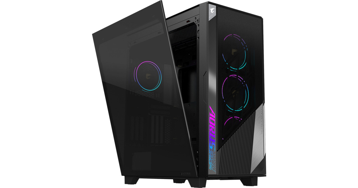 GIGABYTEAORUS C500 Glass midi tower behuizing  (Zwart | 2x USB-A | 1x USB-C | RGB | Tempered Glass)