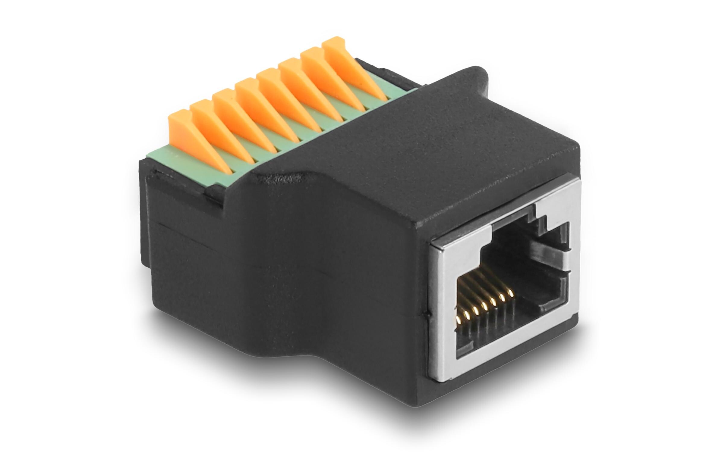 Buchse RJ45 zu Terminalblock, 1 StückDelock RJ45 Buchse zu Terminalblock mit Drucktaster Adapter