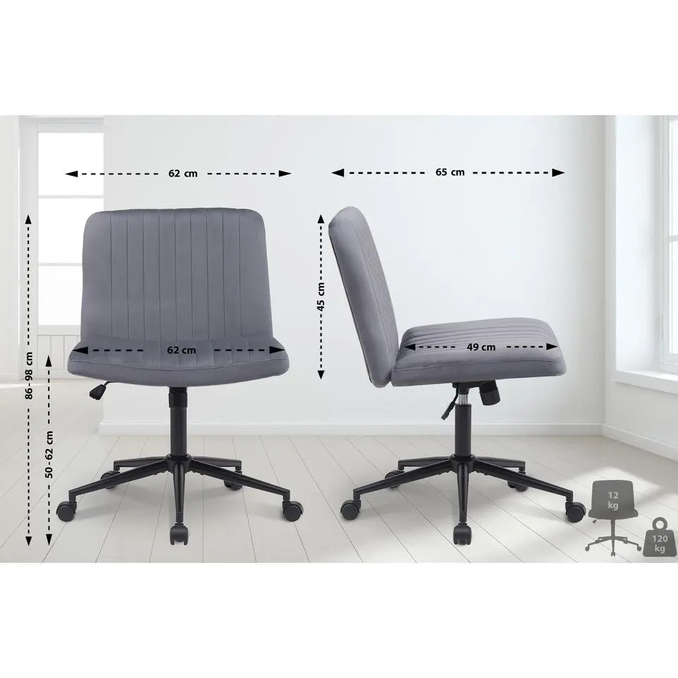 CLP Bureaustoel Kingman zwart Frame - Fluweel - donkergrijs