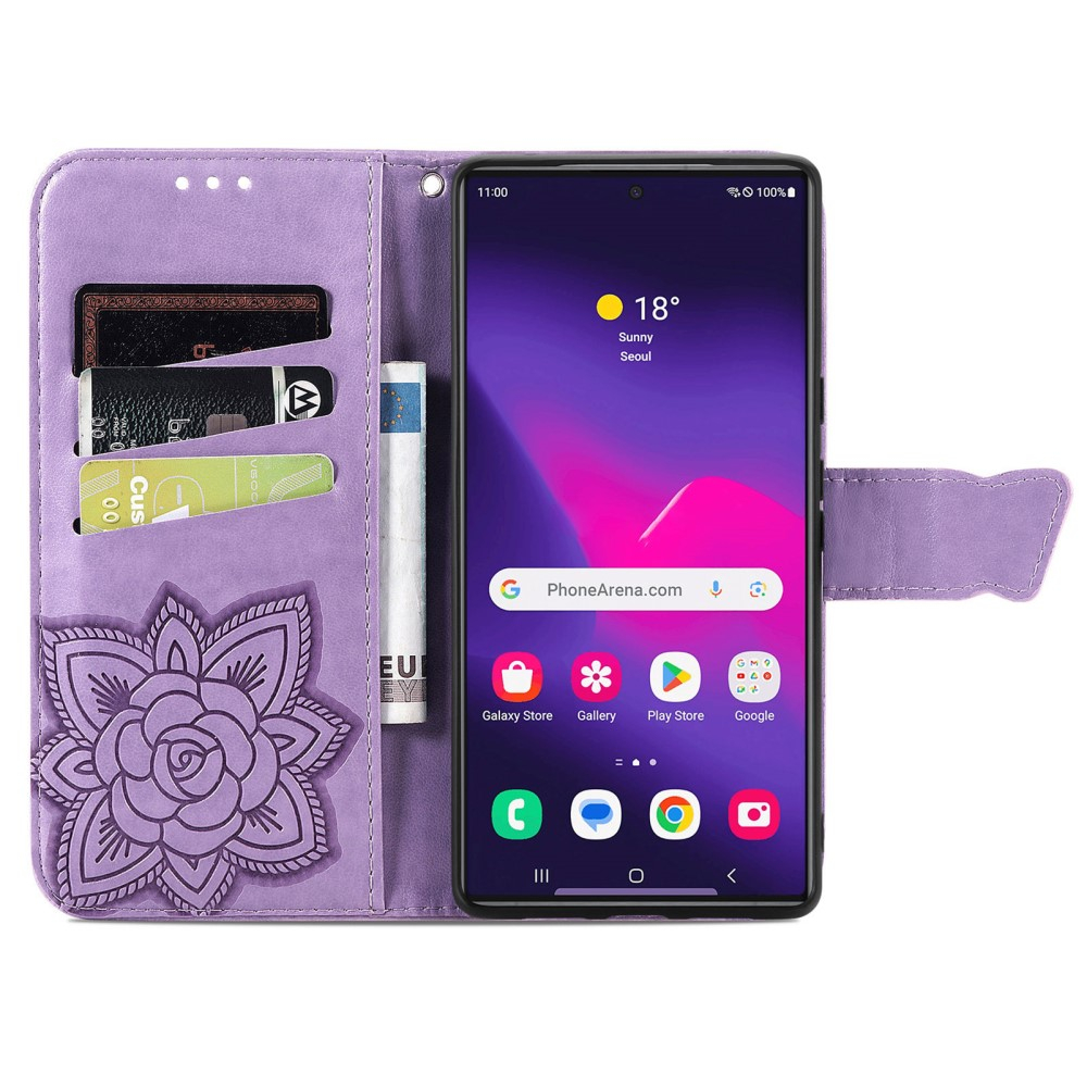 Samsung Galaxy S25 Ultra Leder Tasche Flip Cover Schmetterlinge Imprint - Lila