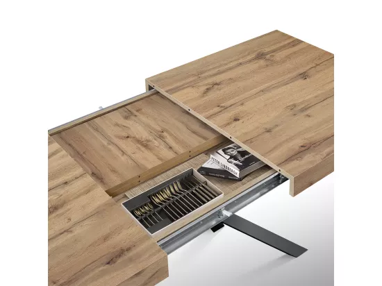 Table en bois, finition chêne, base X anthracite, extensible 160x90 - CAMAIORE