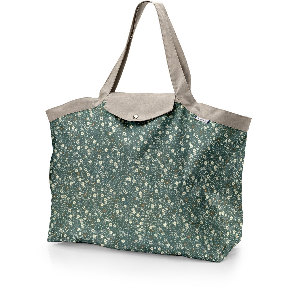 Grand Sac Cabas En Tissu Fleuri Kaki