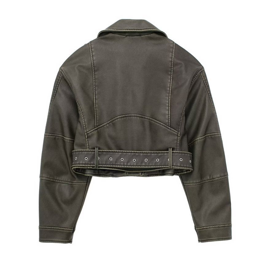 Morhan - Effen imitatieleren cropped bikerjack met rits