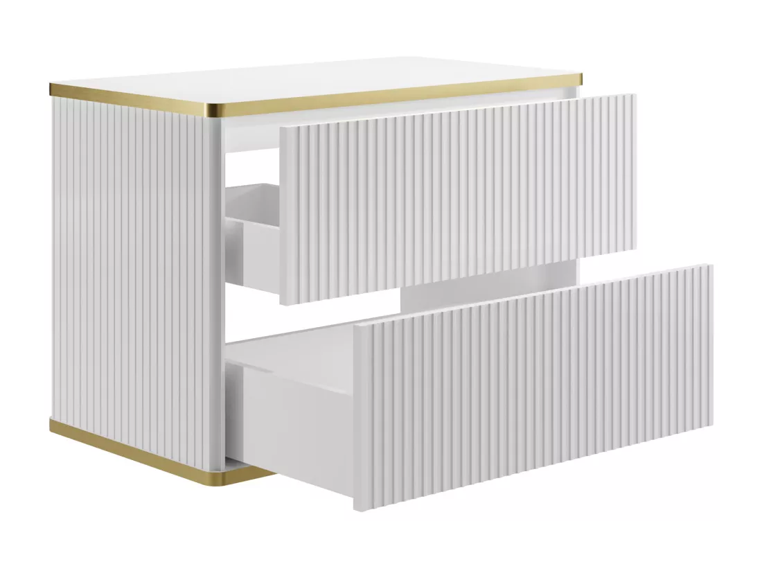 Meuble sous vasque suspendu strié liseré doré - Blanc - L80 cm - KELIZA