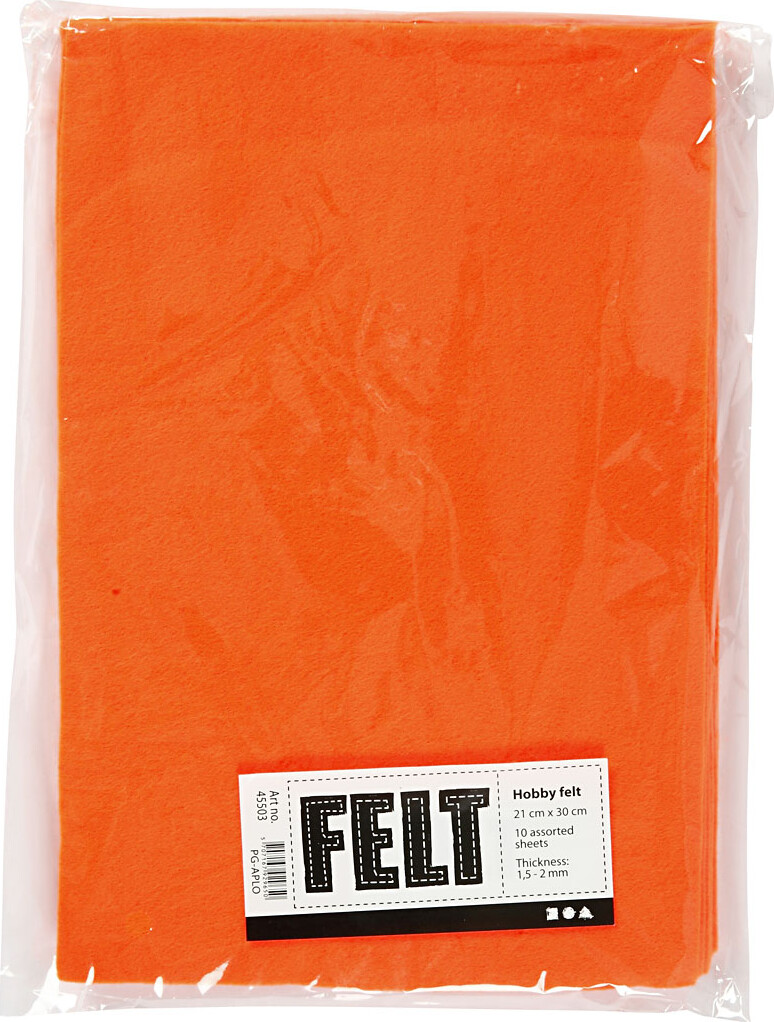 Hobbyfilt - A4 - 210X297 MM - 1,5-2 MM - Orange - 10 Ark