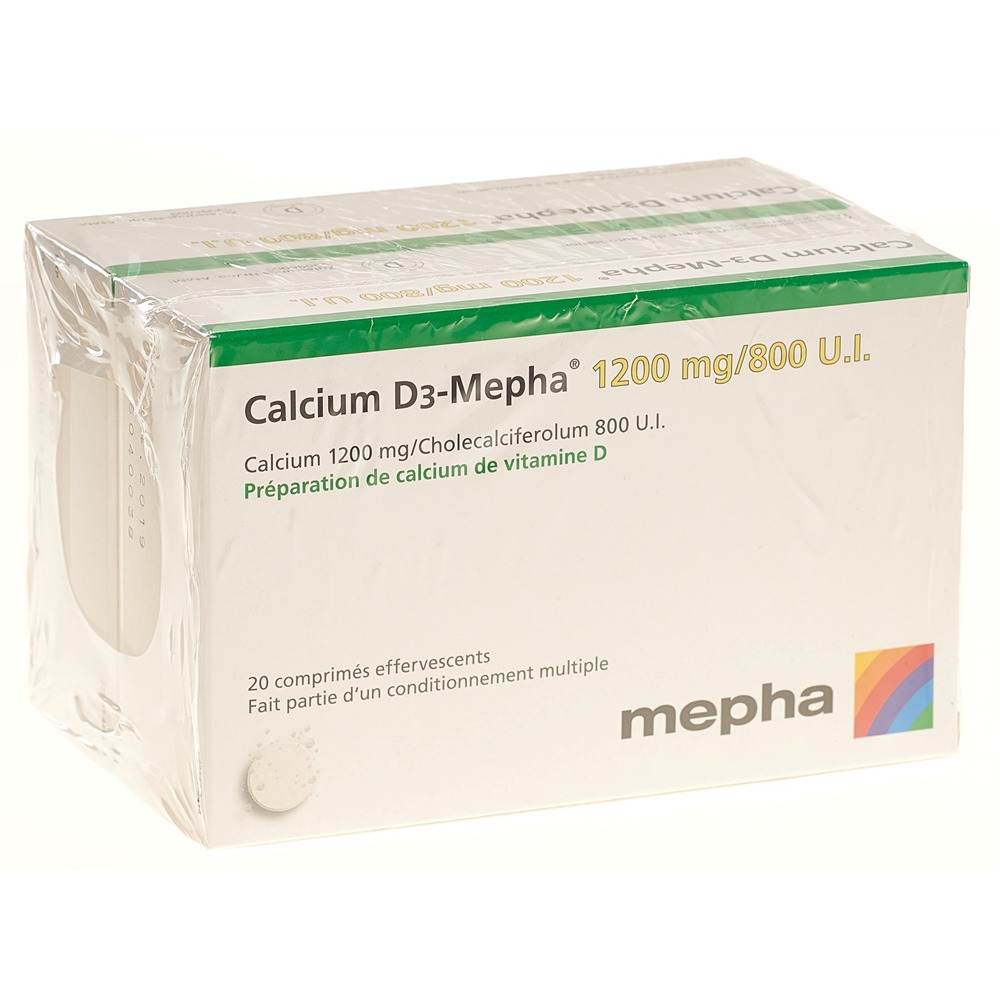 CALCIUM D3 Mepha<br>2 × 20 Stück, Dose, Brausetablette, 1200/800