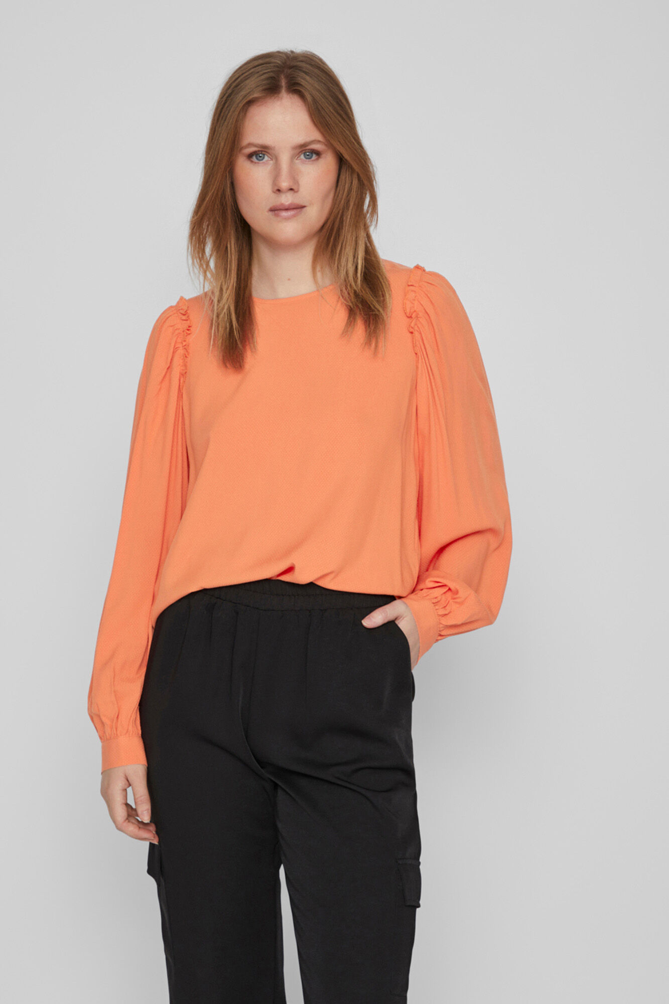 Blusa fluida de mangas compridas - Laranja