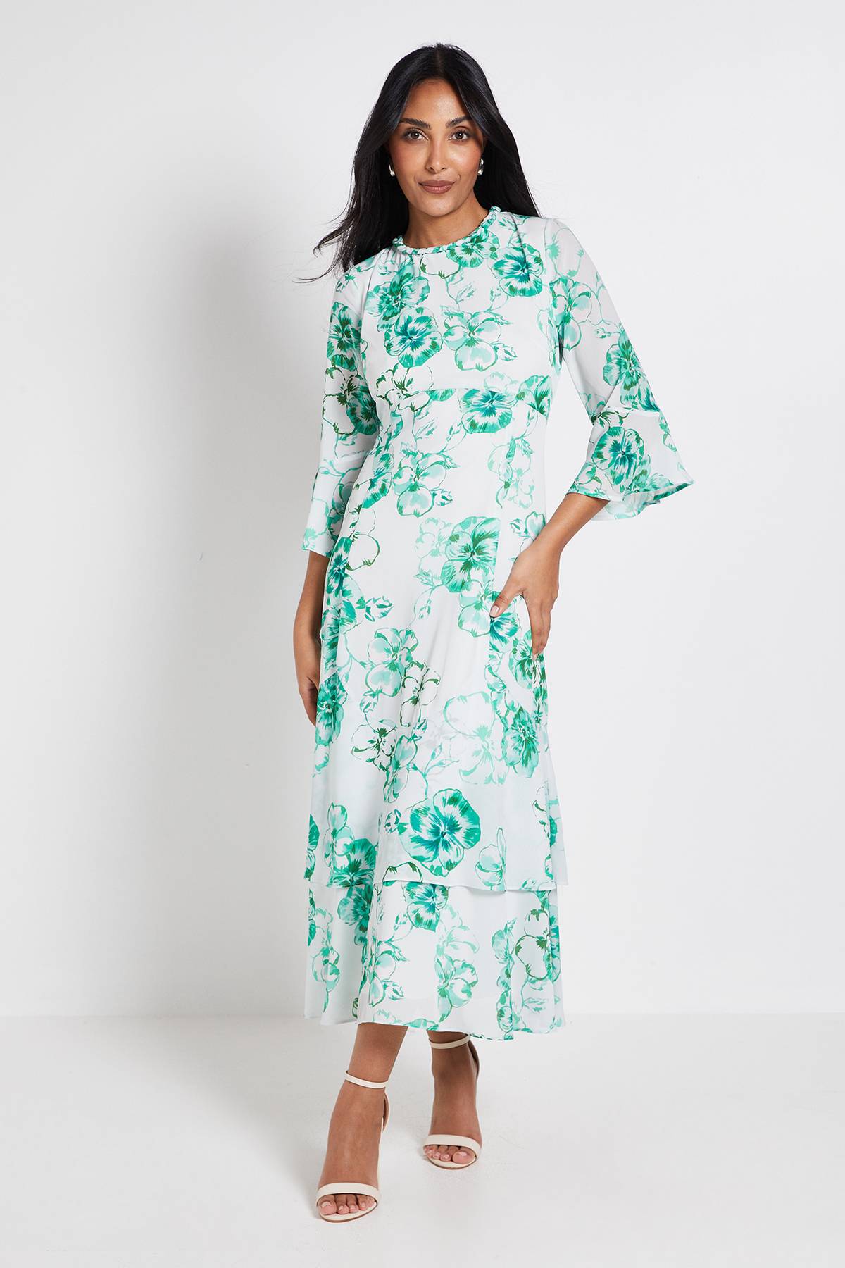 Wallis Robe Midi À Volants Avec Encolure Fleurie Petite Taille