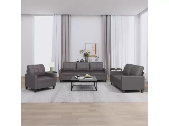 Ensemble de canapés 3 pièces avec coussins Gris Similicuir