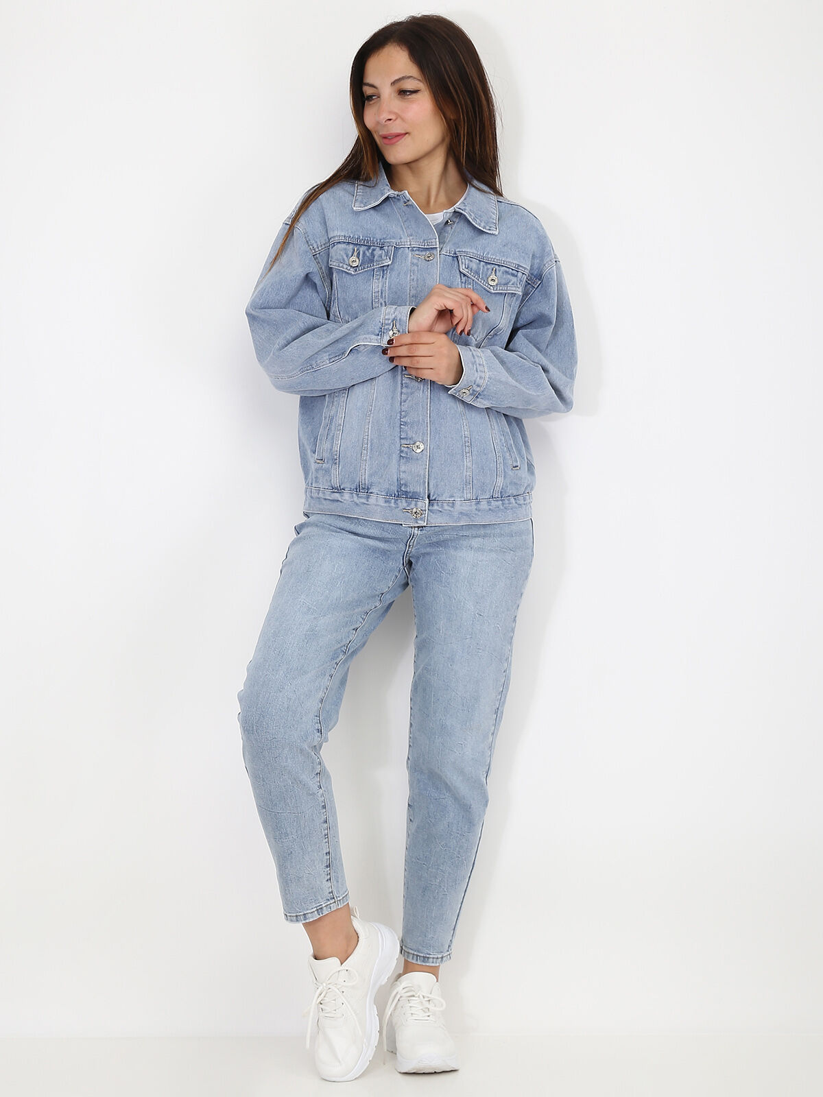 Veste en jeans délavée- Bleu clair