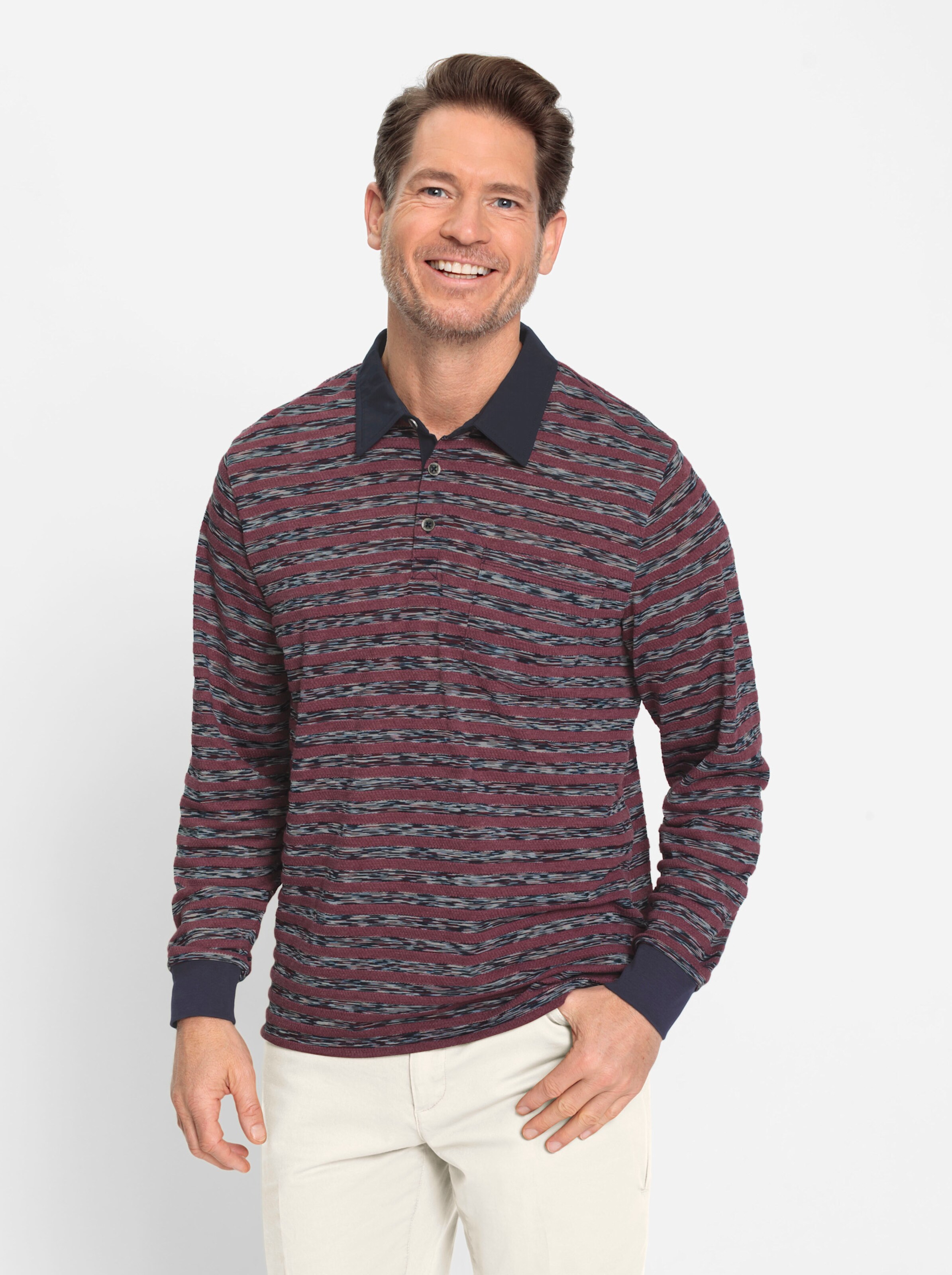 Marco Donati Langarm-Shirt in marine-bordeaux