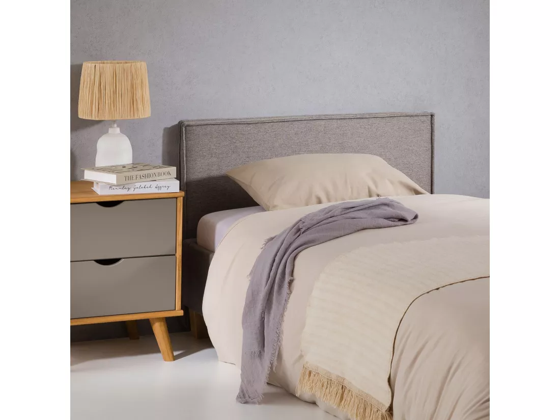 Tête de lit ANISA 90 rembourrée, En tissu polyester pour lit 90 cm, Sur pieds en plastique, Gris
