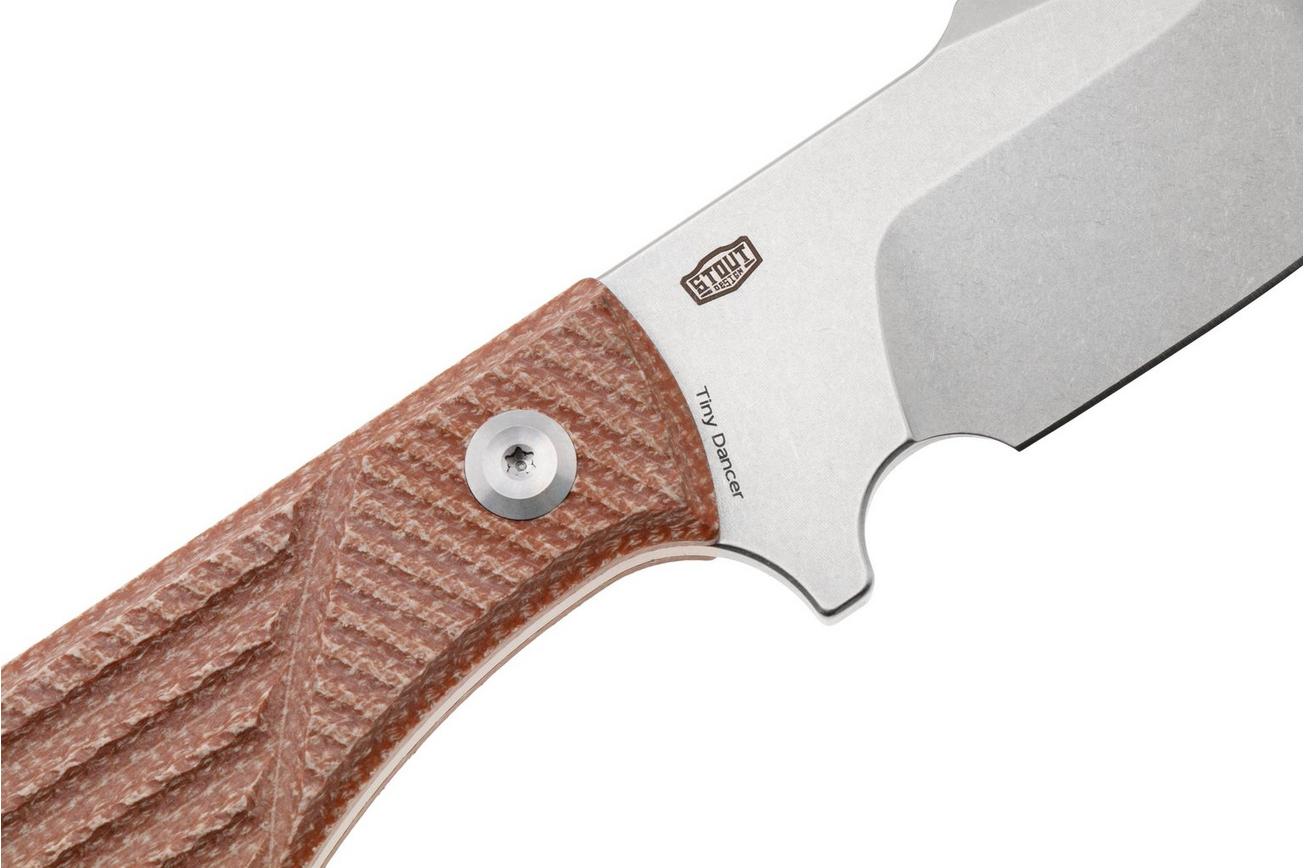 Tenable Knives Tiny Dancer G014A5 Stonewashed D2, Brown Micarta, vaststaand mes, Jonathan Styles design