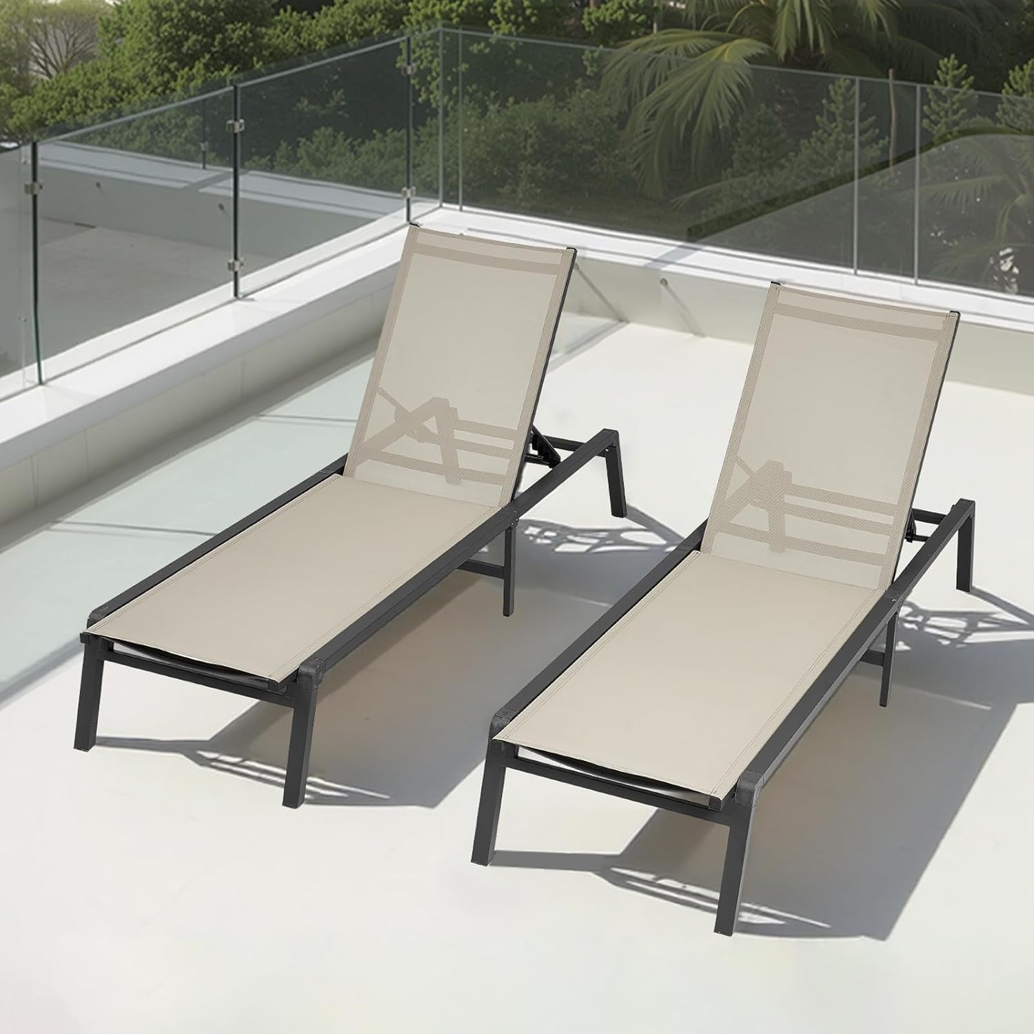 VEVOR Sonnenliege, 181,44 kg Tragkraft, Klappbarer Liegestuhl aus Aluminium, 2er-Set, Gartenliege mit 5 verstellbaren Positionen, Strandliege für Outdoor, Pool, Strand, Terrasse, Patio, Rasen