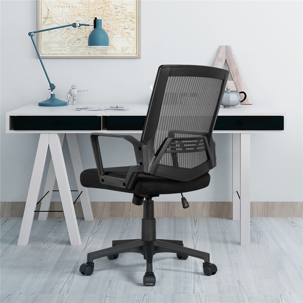 Yaheetech Bürostuhl Schreibtischstuhl ergonomischer Drehstuhl Chefsessel Wippfunktion mit Armlehnen,Schwarz