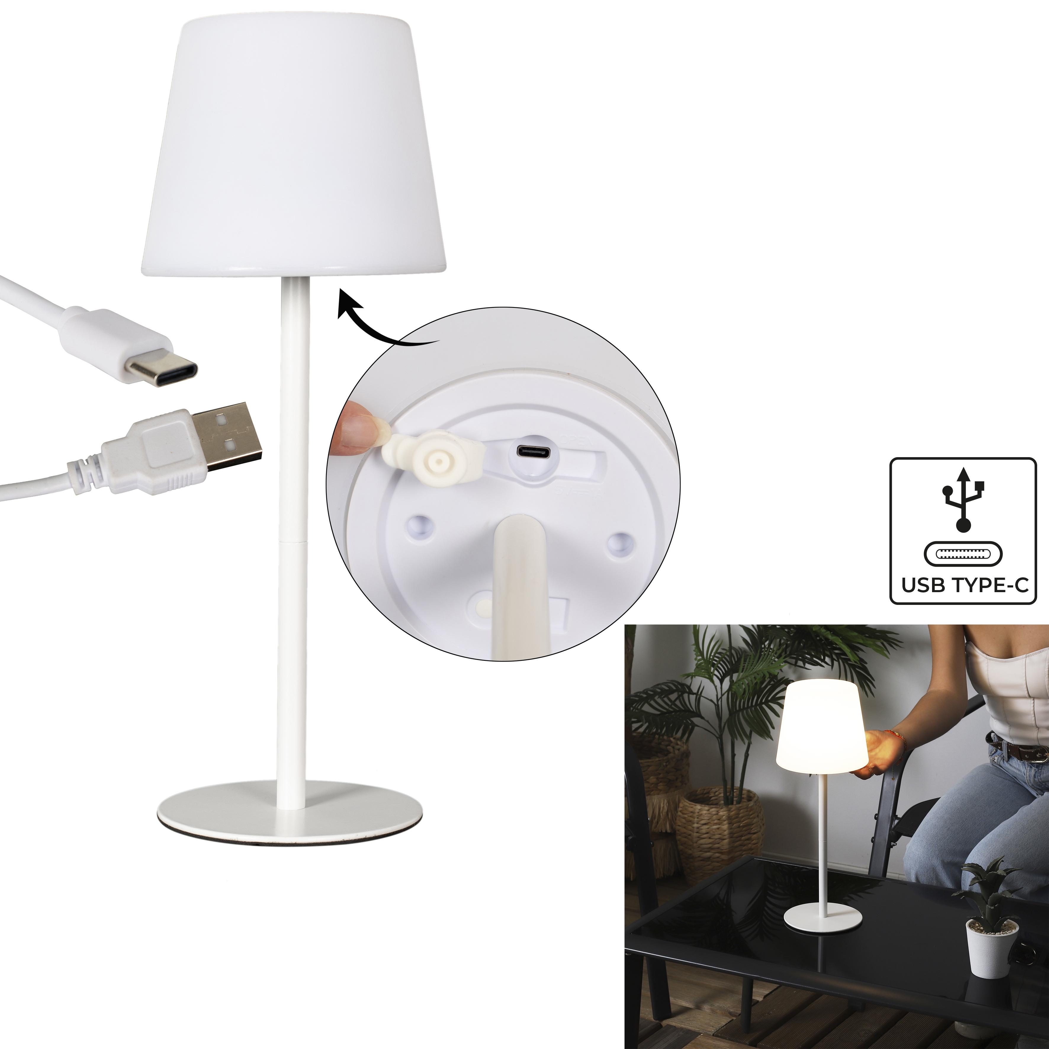 LAMPE A POSER PLASTIQUE BLANC H.40CM RECHARGEABLE