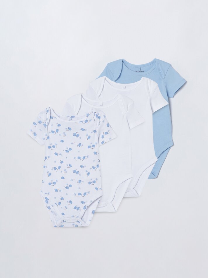 Conjunto de 4 bodies de manga curta combinando - Azul Índigo Lavado