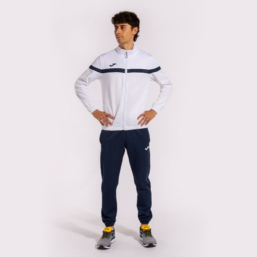 Joma Danube Track, na cor branca e azul marinho.