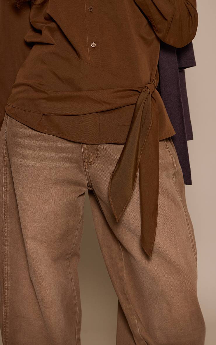 Marron Chemise Oversize À Rayures Avec Taille Nouée