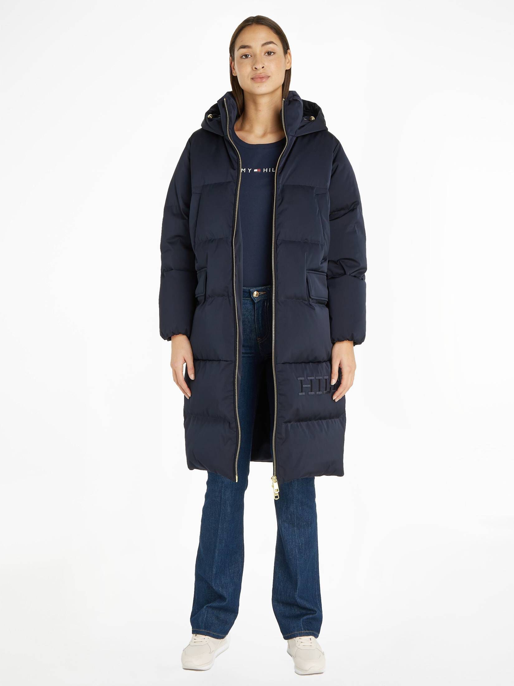 Tommy Hilfiger| Damen Daunenmantel mit Kapuze SATEEN HOODED DOWN MAXI