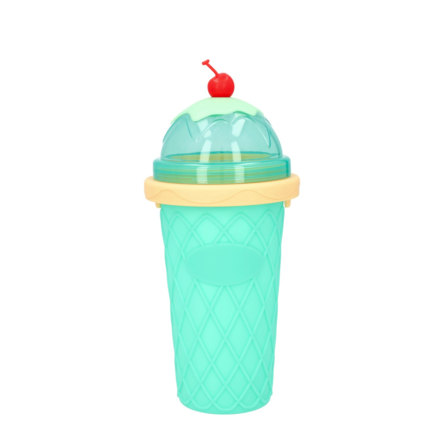 (300ml) Silikon Slushy Maker Cup Gefrorener Smoothie Eis Becher zum Kneten inkl. Löffel Strohhalm - Grün