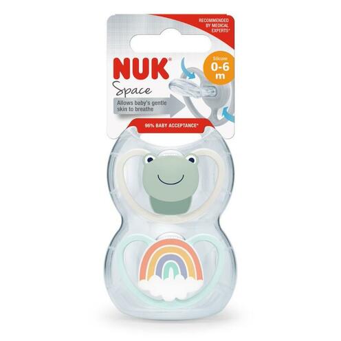 Lot de 2 Sucettes SPACE 0-6m Grenouille/Arc en ciel - NUK