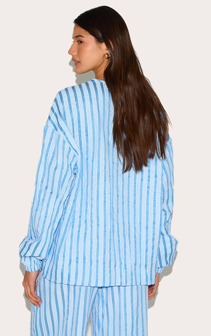 Bleu Chemise Texturée À Rayures Avec Nœud Devant