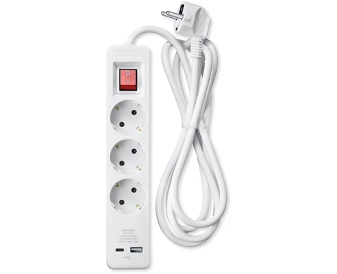 Andersson PWS-C2000 - Power Strip 3-Socket USB-A   USB-C 1,5m, white